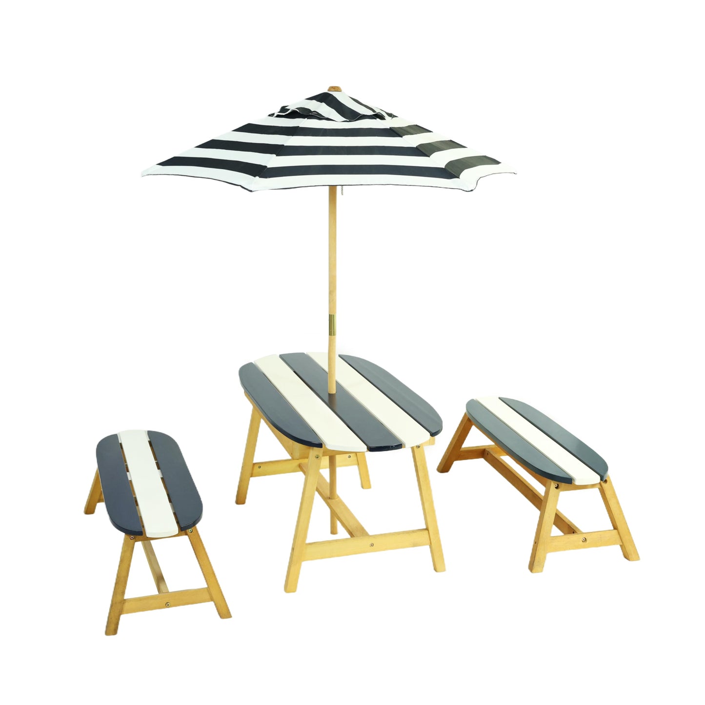 Gecheer Kids Picnic Table Set with Umbrella – Indoor/Outdoor Wooden Table & Benches for 4 Children, Dark Blue