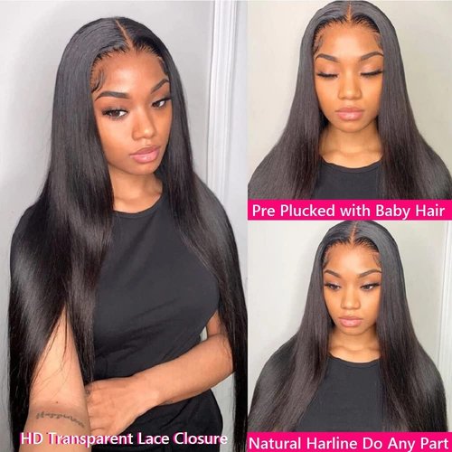 Selina Hair Straight 3 Bundles Human Hair 16 18 20 Inch with 4x4 Lace Closure Human Hair 14 Inch, 100% Unprocessed Brazilian Virgin Hair Extension for Women Natural Black(16 18 20 + 14" Closure)