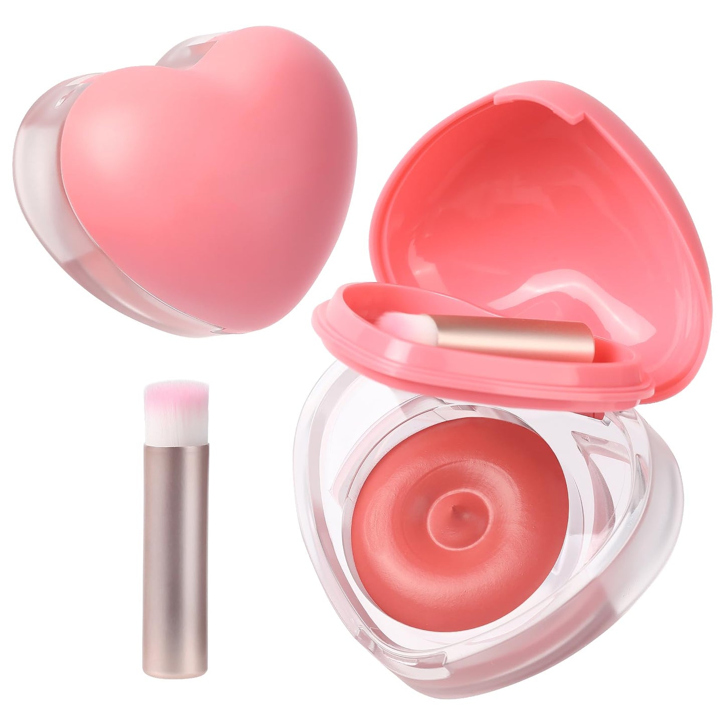 Heart-Shaped Cream Blush for Cheeks & Lips - 2-in-1 Tinted Lip and Cheek Balm Kit with Mini Brush - Blendable Dewy Blusher Makeu