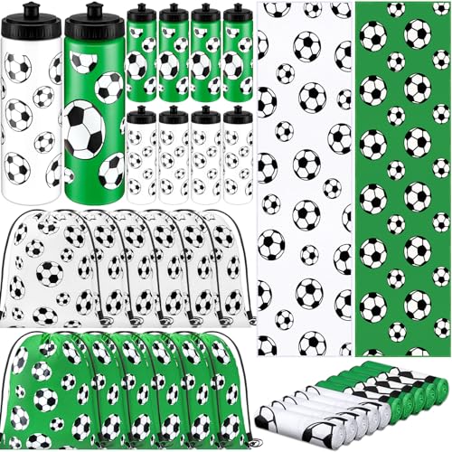 FuWeave 36 Pcs Soccer Water Bottle Drawstring Bag Cooling Towel Set Include 12 Squeeze Water Bottle 12 Drawstring Backpack...