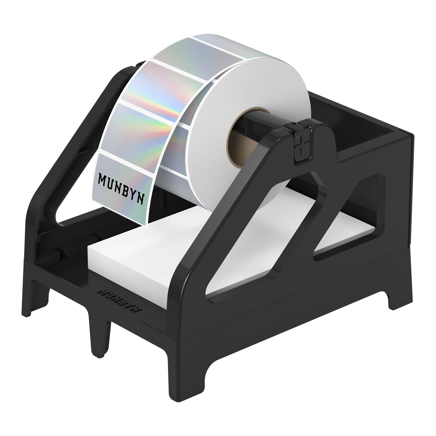 MUNBYN Label Holder for Rolls and Fan-Fold Labels, Thermal Sticker Roll Holder for Desktop Thermal Printer Shipping Supplies Industrial Paper, Black