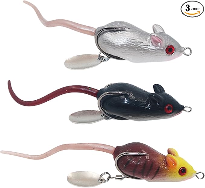 Rat Lure, Mouse Fishing Lure Top Water Baits for Bass Fishing, Weedless Soft Mice Artificial Stuff Jig Hooks for Saltwater...