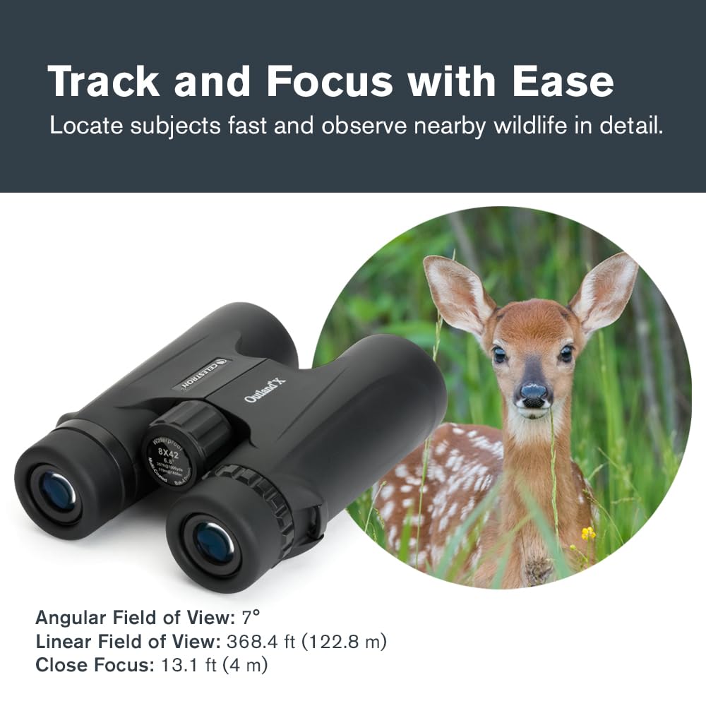 Celestron - Outland X 8x42 Binoculars – Ideal for Birding and Outdoors – 42mm Objective Lenses – Wide 7° Field of View – BaK-4 Prisms – Multi-Coated – Waterproof and Fogproof