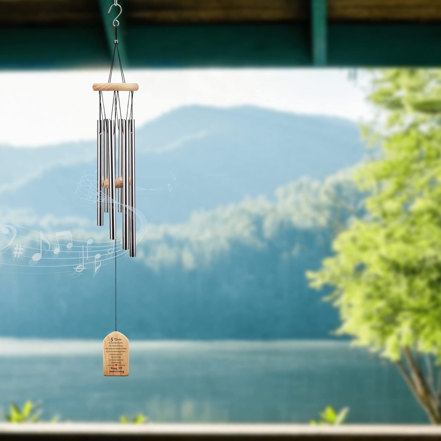5th Annniversary Wind Chime Gifts for Couples, Happy 5th Ideas, 5 Years of Marriage Wedding Keepsake, 5 Years Anniversary, Wooden Wedding