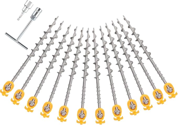 Keltrion 12 PCS Screw in Tent Stakes for Women Men - Ground Anchors for Sand, Canopy, Trampolines, Camping Aluminium Heavy Duty Rust Prevention Pegs Drillable Lightweight Safe - Silvery 14 inch
