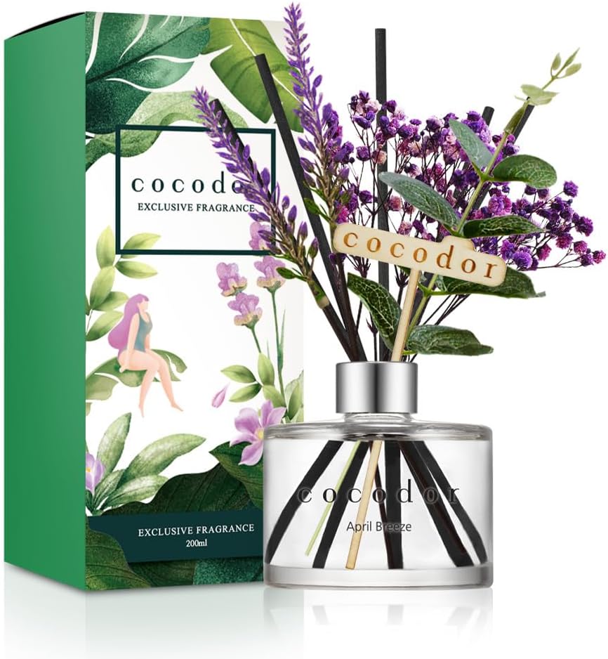 COCODOR Lavender Reed Diffuser/April Breeze/6.7oz/1Pack / Home Fragrance Scent Essential Oil Stick Diffuser for Bedroom Bathroom Home Décor