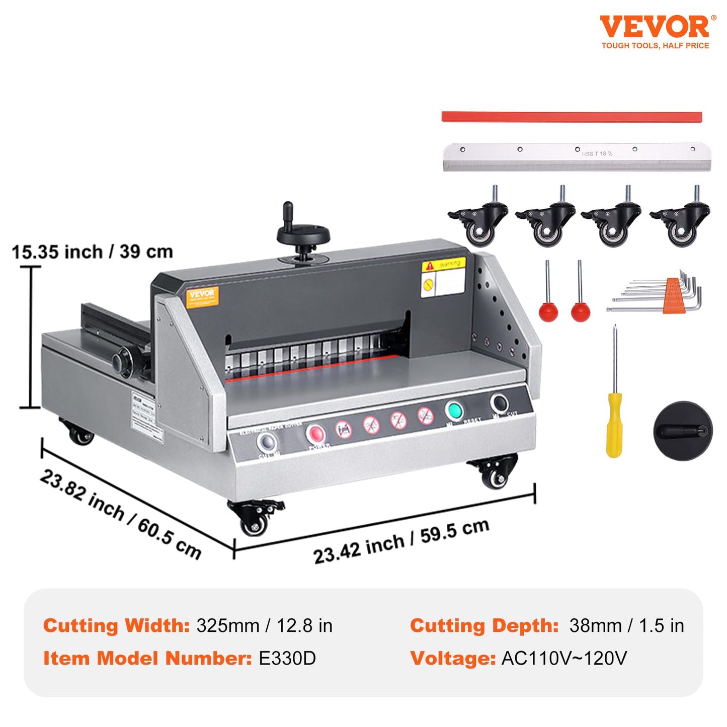 VEVOR Electric Paper Cutter, 13" /330.2mm Cutting Width, 1.57"/40mm Cutting Thickness, Desktop Paper Cutting Machine with Button Control, Electric Paper Trimmer for Office, School, Printing Plant