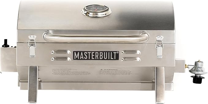 Masterbuilt Portable Propane Gas Grill with Folding Legs, Chrome-Coated Warming Rack and 288 Cooking Square Inches in Stai...