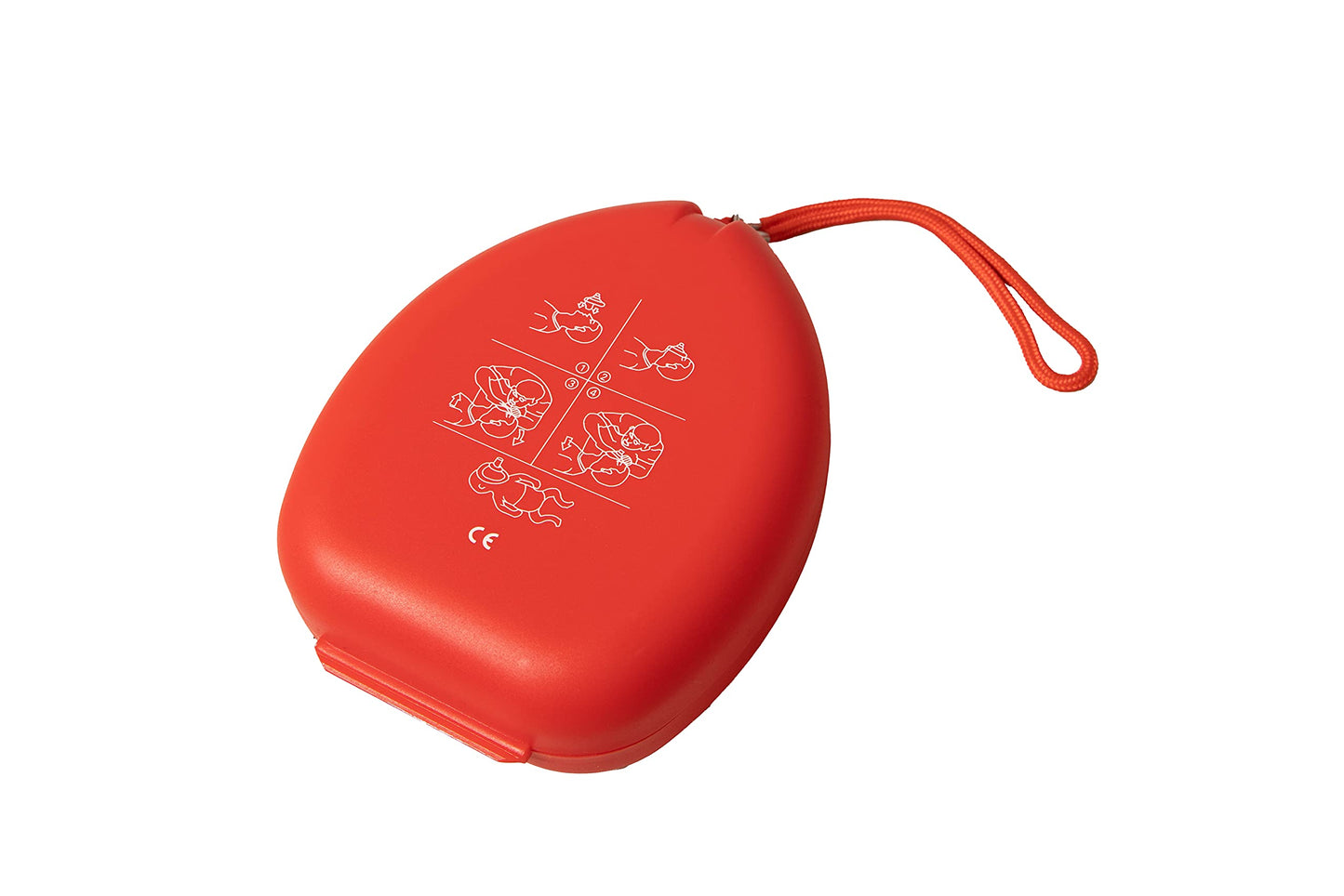 PrimaCare RS-6845 Single Valve CPR Rescue Mask in Red Hard Case, Adult/Child Pocket Resuscitator with Elastic Strap, Air Cushioned Edge, 6.5" x 4.8" x 1.6", Red, Clear