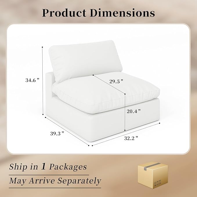 Intuition Decor Modular Sectional Sofa Cloud Couch,Down Filled Comfy Cloud Modern Sofa,White Linen Oversized Couch Cushion Covers Removable for Living Room