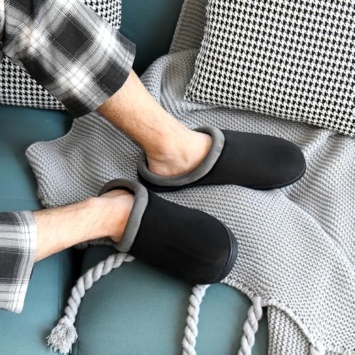 Memory Foam Mens Slippers Slip-On Comfy House Slippers for Men Indoor Outdoor Non-Slip Warm Winter Men’s Bedroom Slippers ...