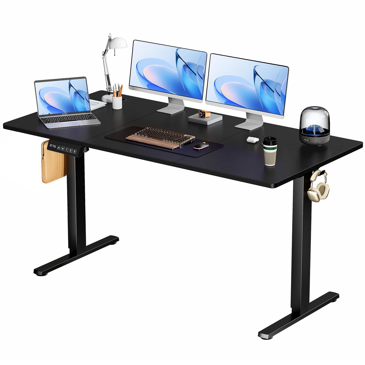 Simple Deluxe Adjustable Height Stand up Desk, Electric Adjustable Height Standing Desk Sit to Stand Up Desks with Splice Board, 24x63 Inches Memory Computer Home Office Desks, Black