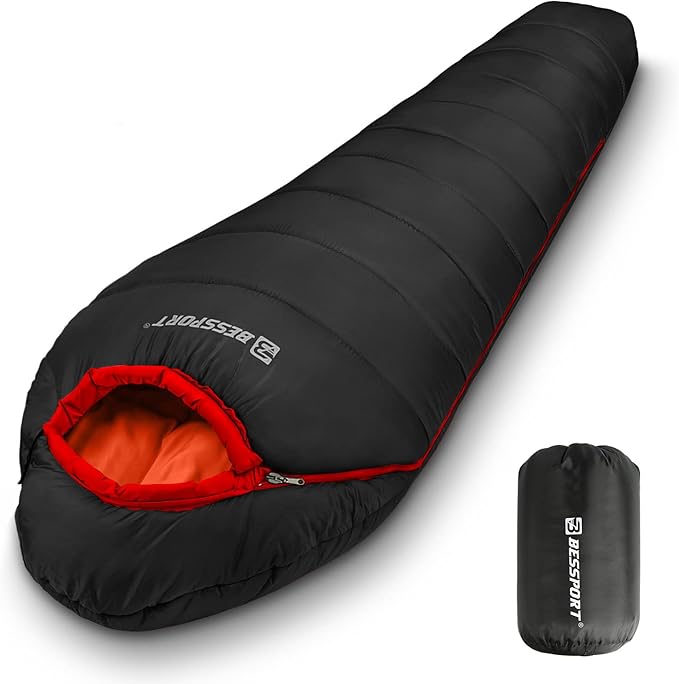 Bessport Mummy Sleeping Bag | 15-45 ℉ Extreme 3-4 Season Sleeping Bag for Adults Cold Weather– Warm and Washable, for Hiki...