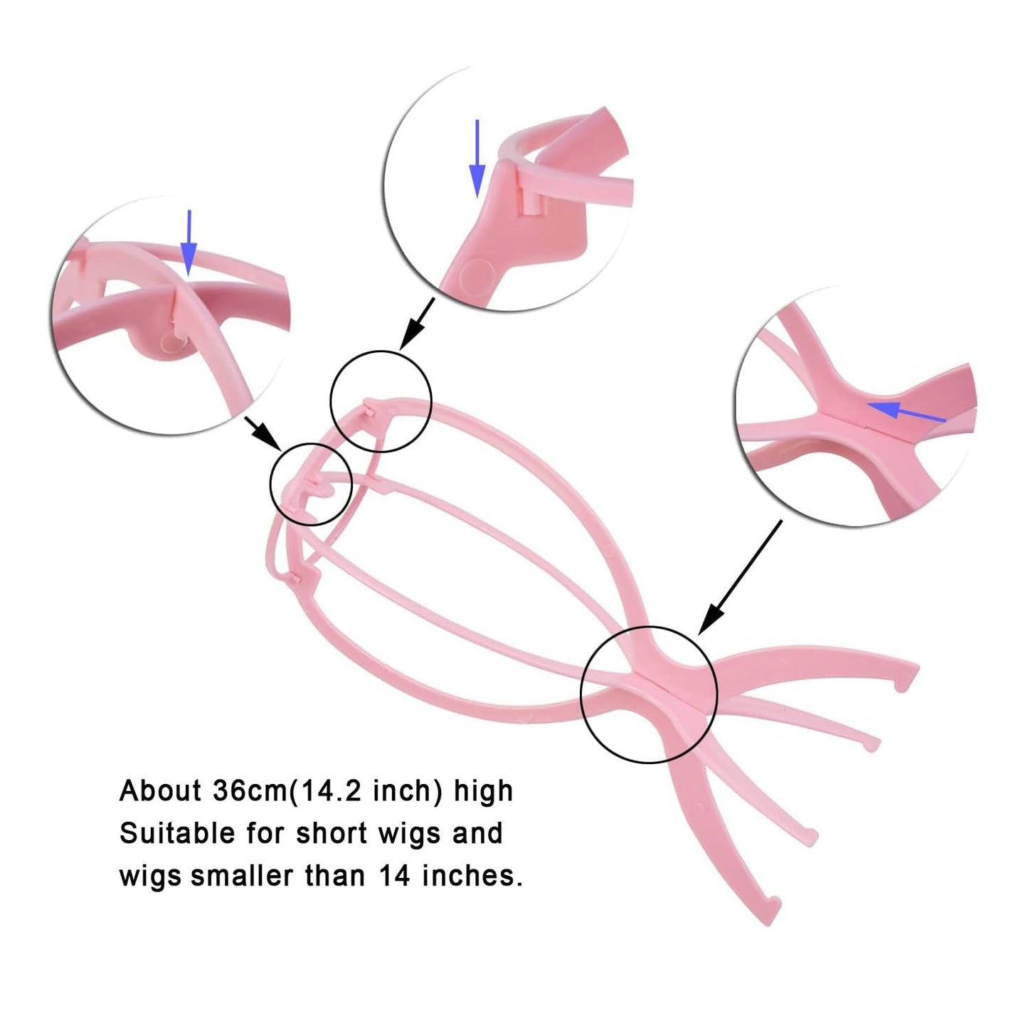 YANTAISIYU 2 Pieces Wig Stands Wig Head Stand 14.2 Inches Travel Portable Wig Holder for Multiple Wigs and Hats (Pink)