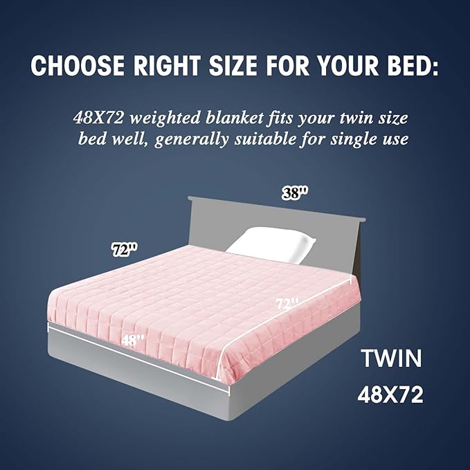 yescool Weighted Blanket for Adults (12 lbs, 48" x 72", Pink Grey) Cooling Heavy Blanket for Sleeping Perfect for 110-130 lbs, Twin Size Breathable Blanket with Premium Glass Bead, Machine Washable