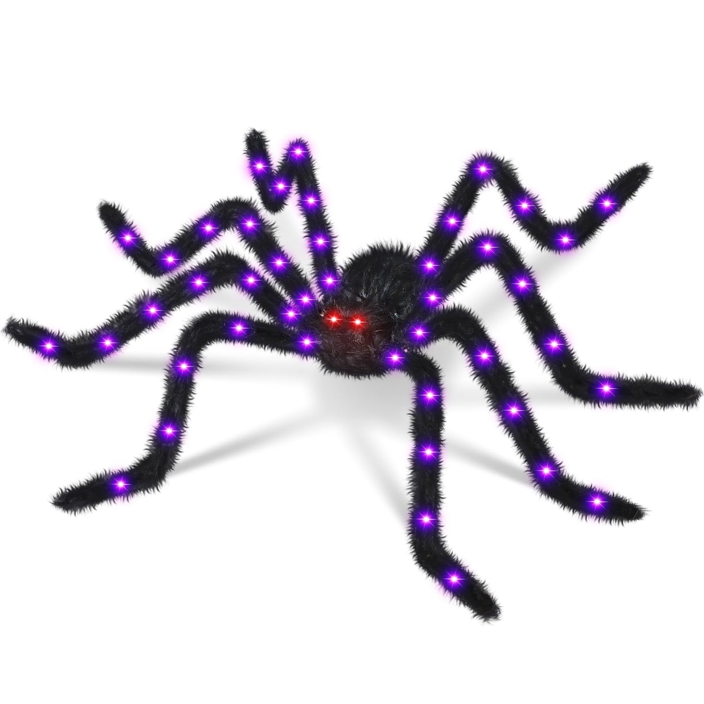 Halloween Decorations 4.9 FT Giant Spider 38LED Light up Black Hairy Scary Fake Spider with Red Lighted Eyes Battery Operated Party Haunted Yard House Indoor Outdoor Decor, Black