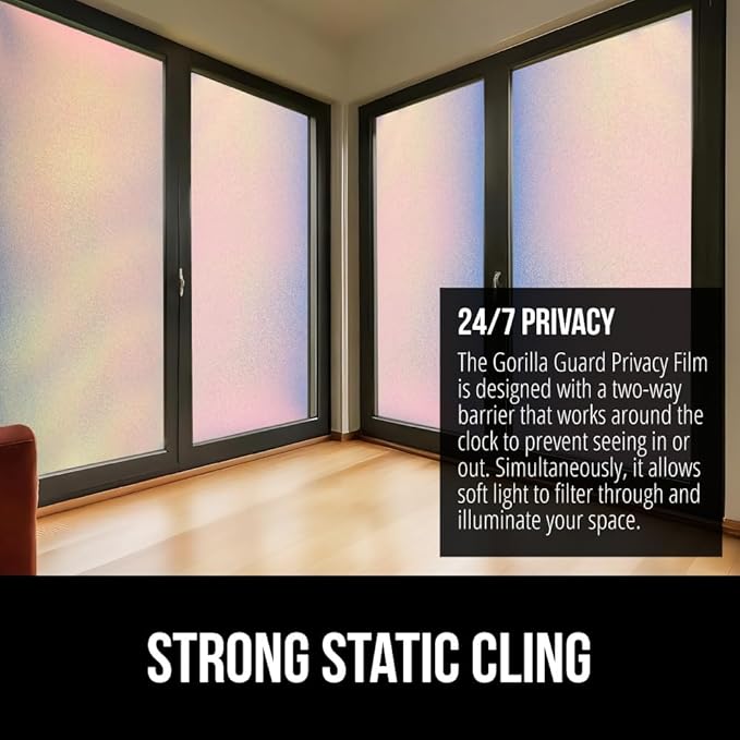 GORILLA GUARD Two Way Sun Blocking Window Privacy Film, 29.5" x 78.7", Strong Static Clings to Glass Windows, Peel and Stick, Removable No Residue Stickers, Decorative Bathroom Door Coverings, Rainbow