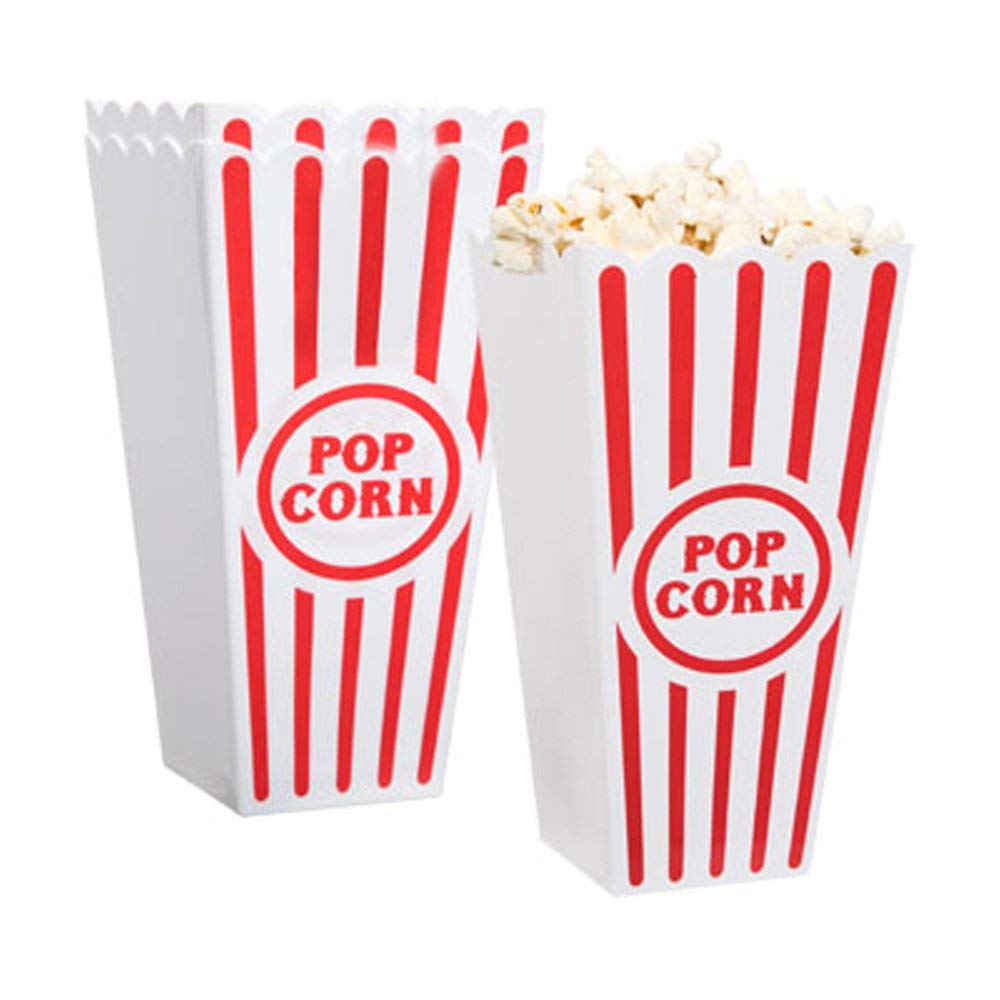 Novelty Place Plastic Red White Striped Classic Popcorn Containers for Movie Night - 7.8 inch Tall x 3.8 inch Square (4 Pack)
