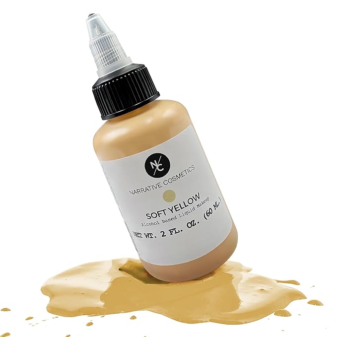 Narrative Cosmetics Flesh Tone Alcohol Airbrush Paints - 2 fl oz, Skin Safe, Quick Dry, Waterproof, Sweatproof, Transferproof Liquid Makeup for Tattoo Cover-Up, Bodypainting, FX Makeup - Soft Yellow