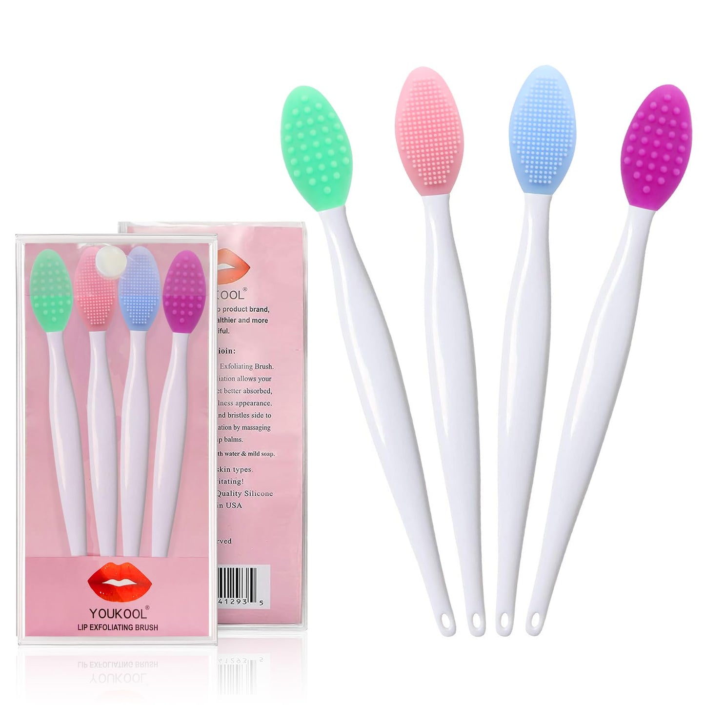 Lip Brush Tool,Double-Sided Silicone Exfoliating Lip Brush (4 Colors)