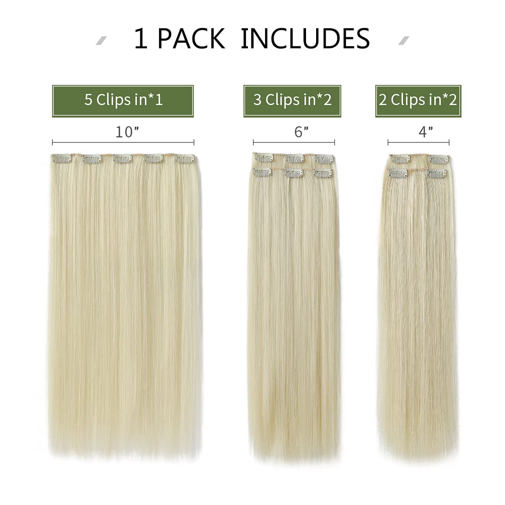 HSPJHTM Bleach Blonde Hair Extensions Clip in Hair Extension for Women Halloween 5 Pieces 22 Synthetic Long Straight Natural Thi