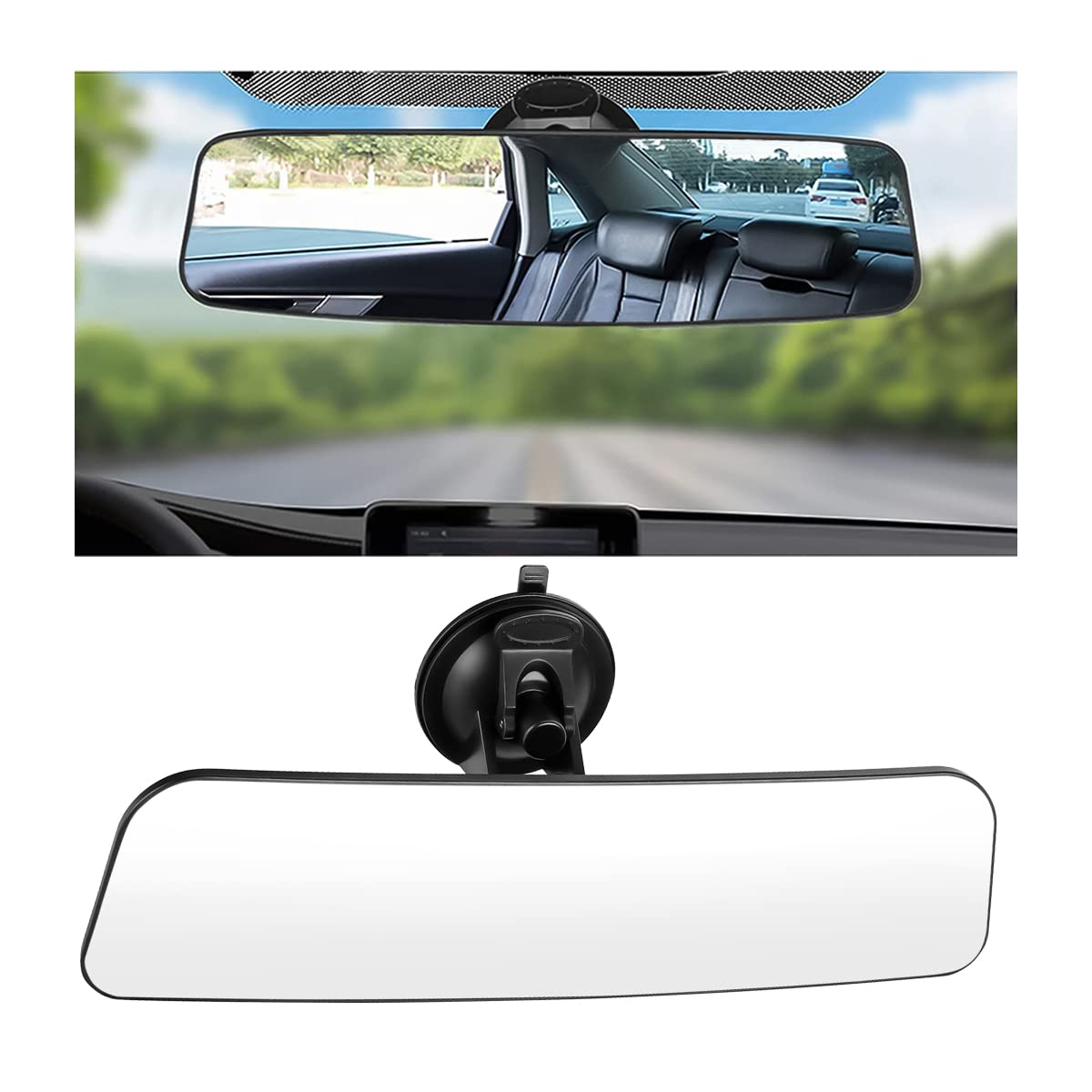 Car Rearview Mirrors, Shock Resistant Interior Clip-on Panoramic Rear View Mirror for Car, Wide Viewing Range, 12 inch HD Universal Use for Cars, SUVs, Trucks, Vehicles (White)