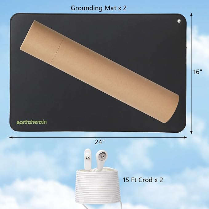 earthzhenxin Grounding Mat for Feet, Grounding Mat Improve Sleep, Relieve Pain, Conductive Mat for Magnetic Therapy, Earth Connected Pad for Home, Office and Work 2 Pack(Black 16"x24")