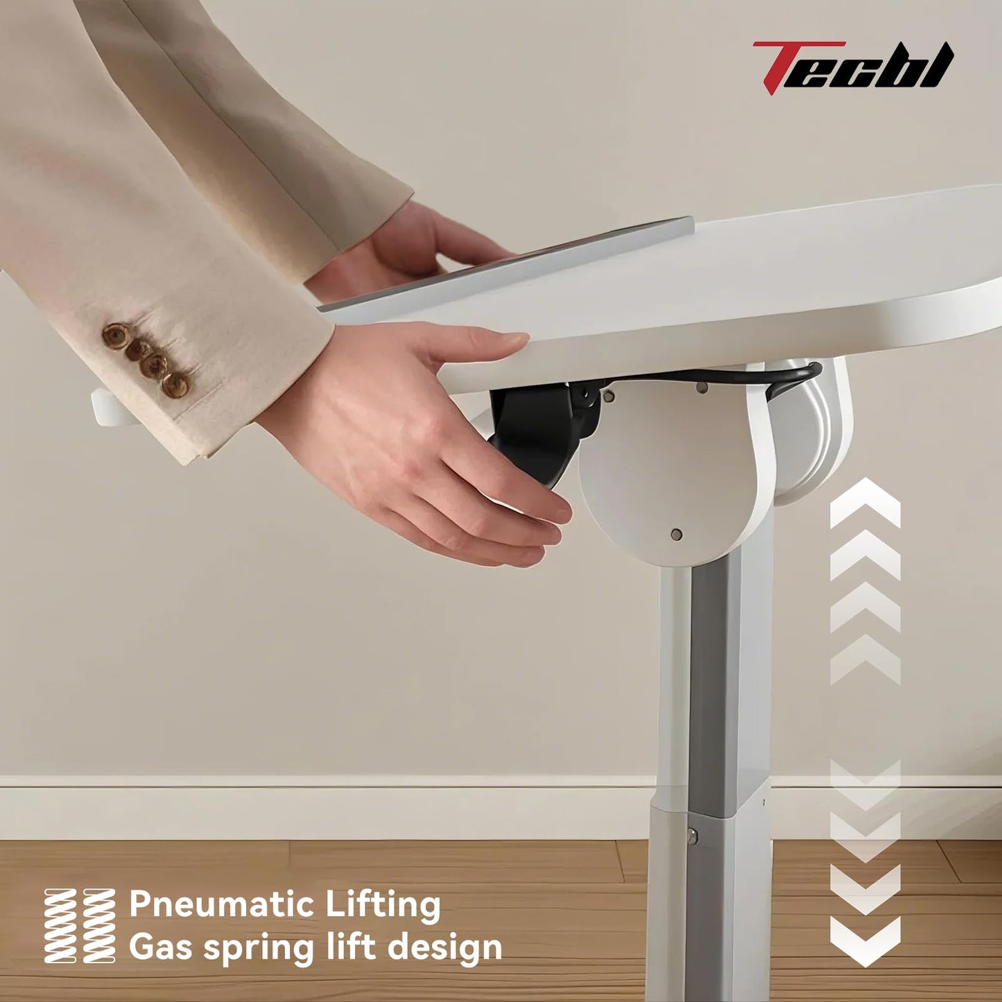 TecbL 180° Tiltable Mobile Standing Desk, Overbed Table with Wheels, 25.6" - 40.5" Height Adjustable Bedside Table, Portable Rolling Computer Desk for Home Office, Hospital - White