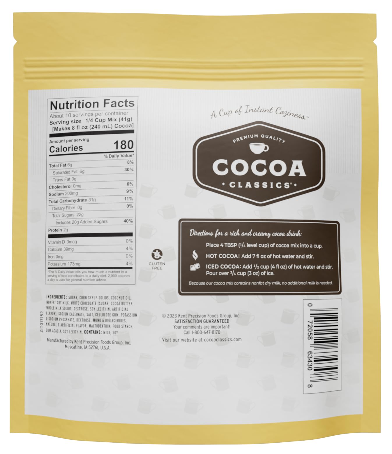 Cocoa Classics Arctic White Cocoa Mix, Hot Chocolate, Made with Nonfat Milk, Just Add Hot Water, Make Hot or Iced Cocoa, Gluten Free, 14.8 oz Pouch (Pack of 1)