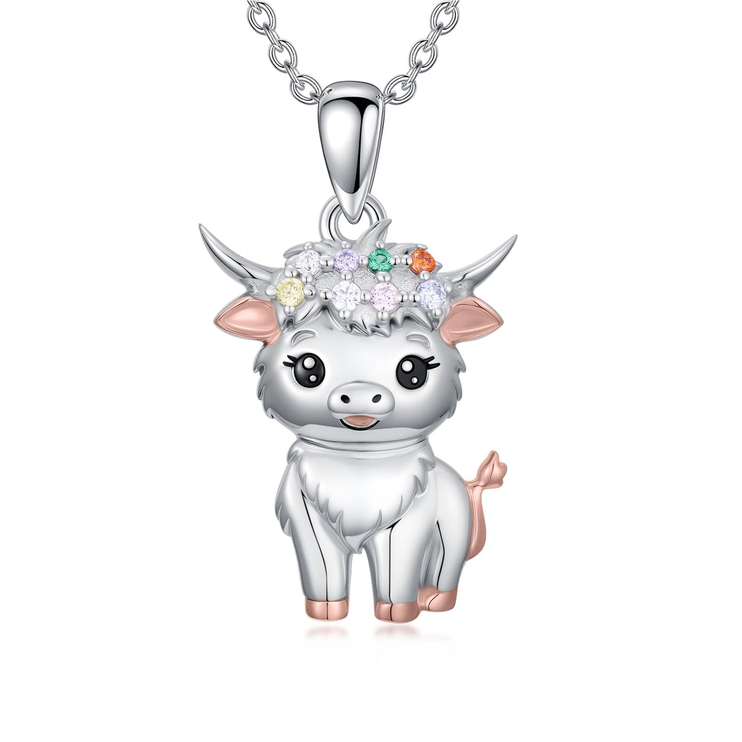 Dorunmo Highland Cow Necklace 925 Sterling Silver Cow Pendant Necklace Anniversary Birthday Cute Highland Cow Jewelry Gifts for Women Daughter Wife Animal Cow Lover