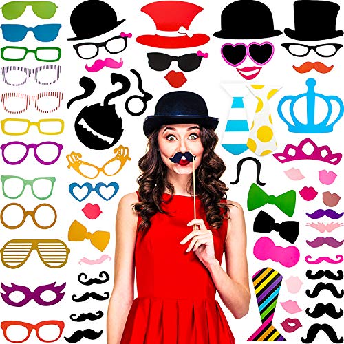 Gejoy 60 Pieces Photo Booth Props DIY Kit Graduation Funny Selfie Props Accessories for Wedding Prom Party Supplies Favors...