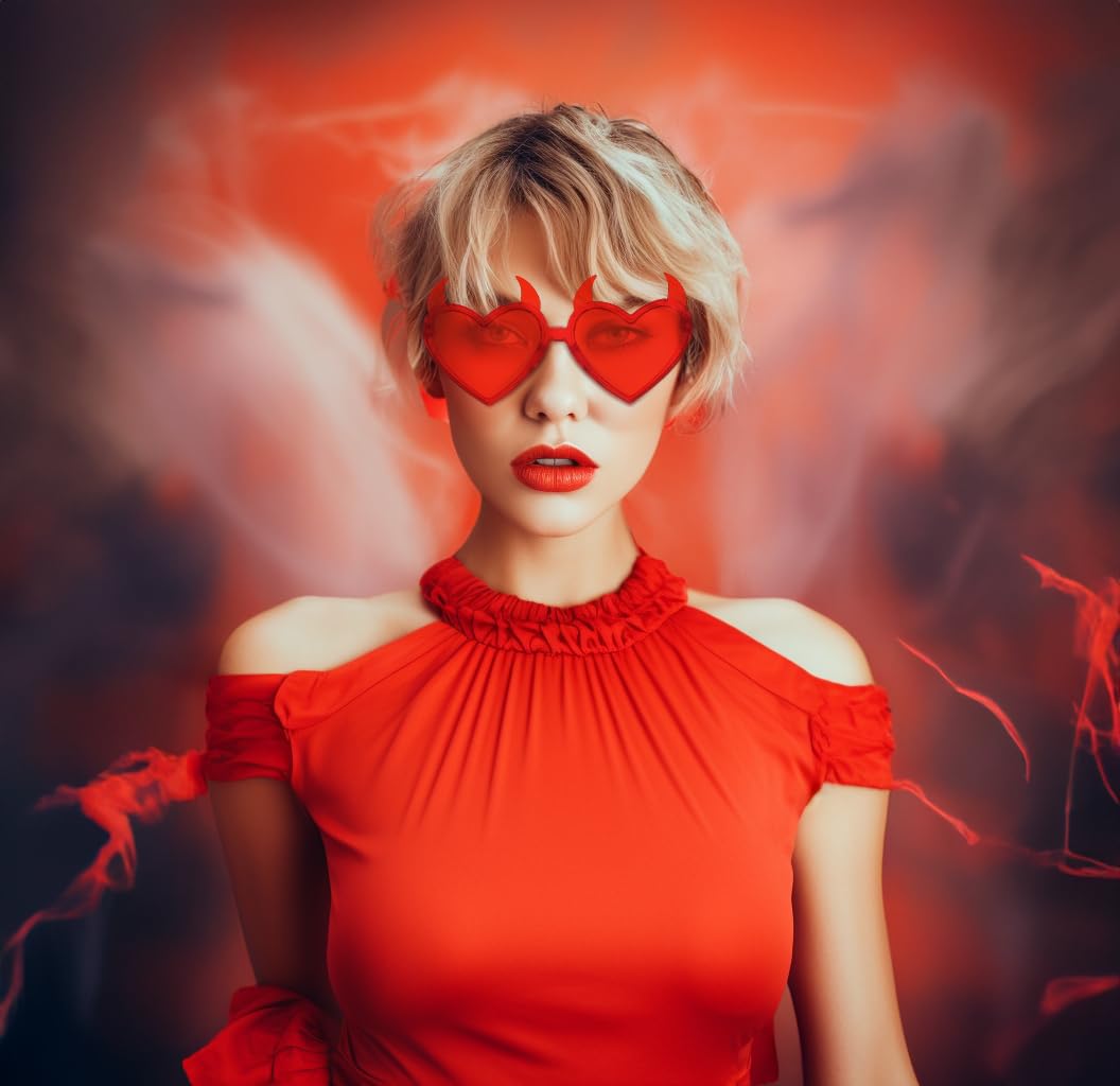 FEISEDY Sunglasses Women Men, Halloween Party Disco Trendy Love Sun Glasses, Rimless Heart Devil Ear Frame B0054