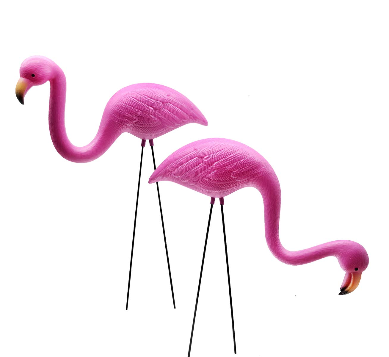 GiftExpress Pink Flamingos Yard Decorations - 2 Pack Small 14" Tall Plastic Flamingo Statue w/Metal Stakes - Lawn Ornaments & Garden Decor for Outdoor Parties