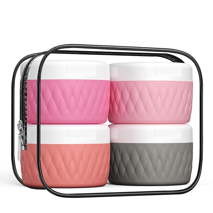 Travel Containers for Toiletries, Silicone Cream Jars BPA-Free, TSA Approved 2oz Travel Size Containers, Leak-proof Silicone Jars with Lid for Cosmetic Face Hand Body Cream (4 Pack)