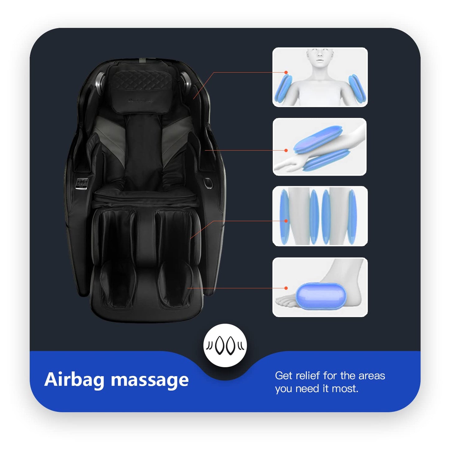 BestMassage SL Track Full Body Massage Chair, Recliner with Zero Gravity Airbag Massage Chair Bluetooth Speaker Foot Roller USB Charger,Black
