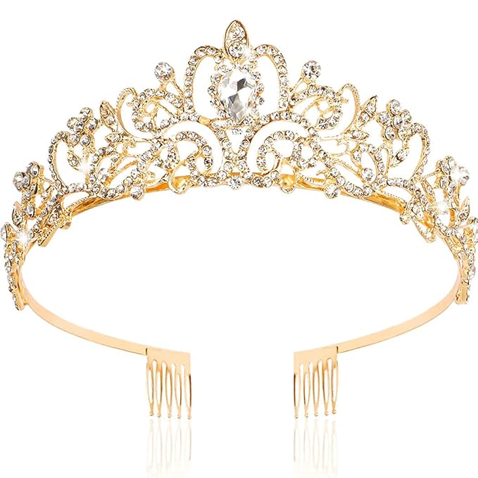 CHANACO Gold Tiara and Crowns for Women, Girls - Crystal Princess Tiara for Birthday, Wedding, Halloween, Cosplay