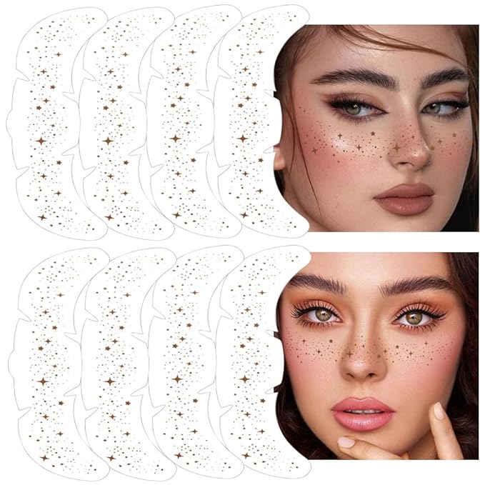 XZMeiLun 8Ps Face Glitter Speckles Patches, Brown Glitter Freckles Face Tattoo, Glow Up Makeup Patches, Cute Glitter Makeu...