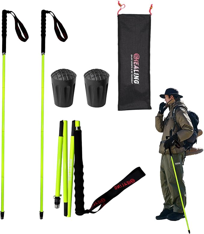 OKHEALING High Strength Carbon Fiber Trekking Poles 1 Pair Foldable in 5 Sections, Lightweight and Sturdy, Suitable for Hi...