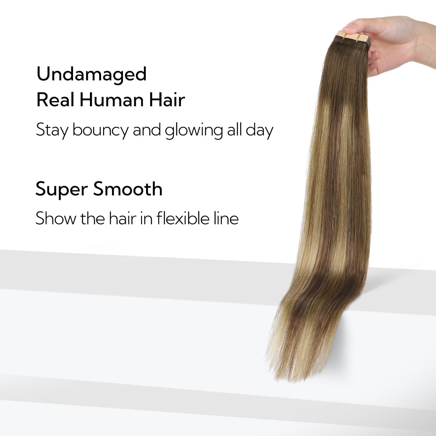 HOTBANANA Tape in Hair Extensions - 10 Inch 20pcs 30g Balayage Chocolate Brown Mixed Caramel Blonde - Straight Remy Human Hair