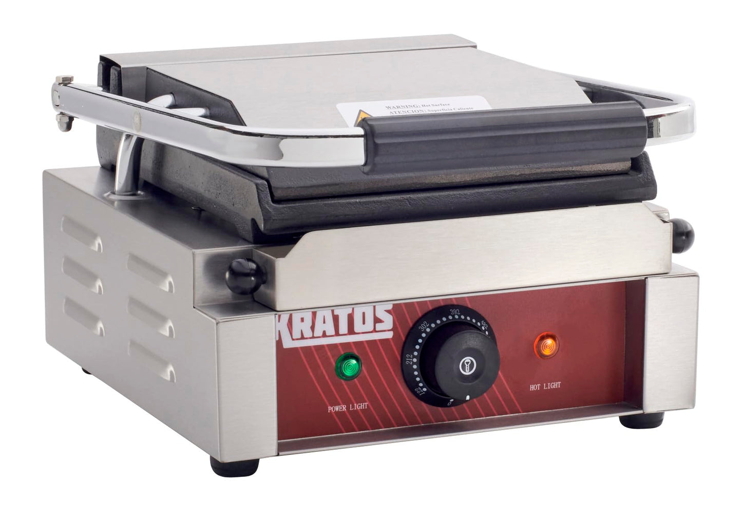 Kratos Commercial Electric Panini Sandwich Grill with Smooth Plates, 9" x 9" Cooking Surface, Commercial Countertop Panini Press, 120V, 1750W (29Y-018)