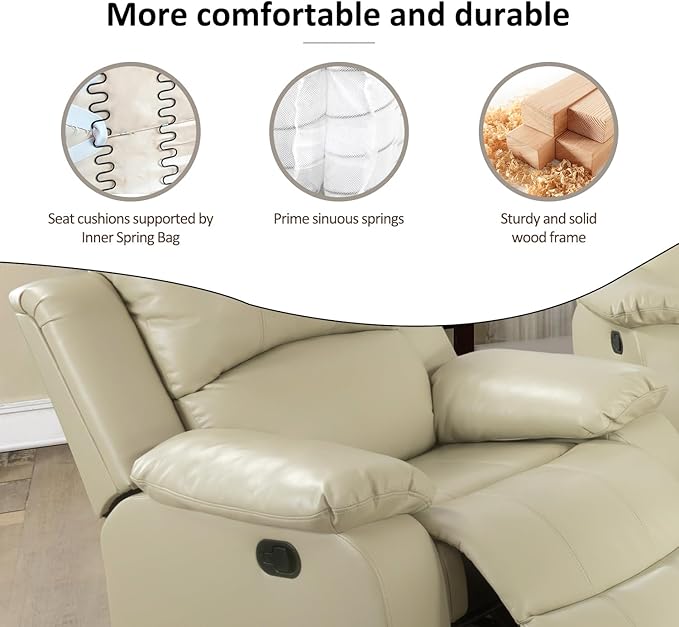 A Ainehome Living Room Furniture Set Leather Recliner Sofa Set Loveseat Chair Furniture Sofa Set for Living Room/Small Space/Rv/House/Office/Theater Seating (A-Beige Leather, Chair)