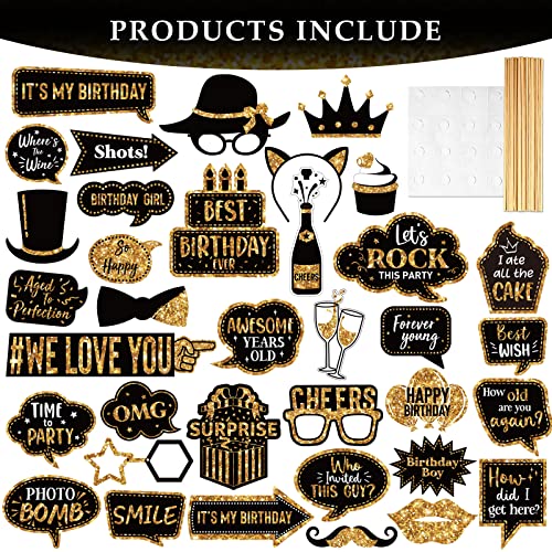 Outus 36 Pcs Birthday Photo Booth Props Kit Happy Birthday Graduation Wedding Party Favors Supplies Bday Party Decor 40th-...