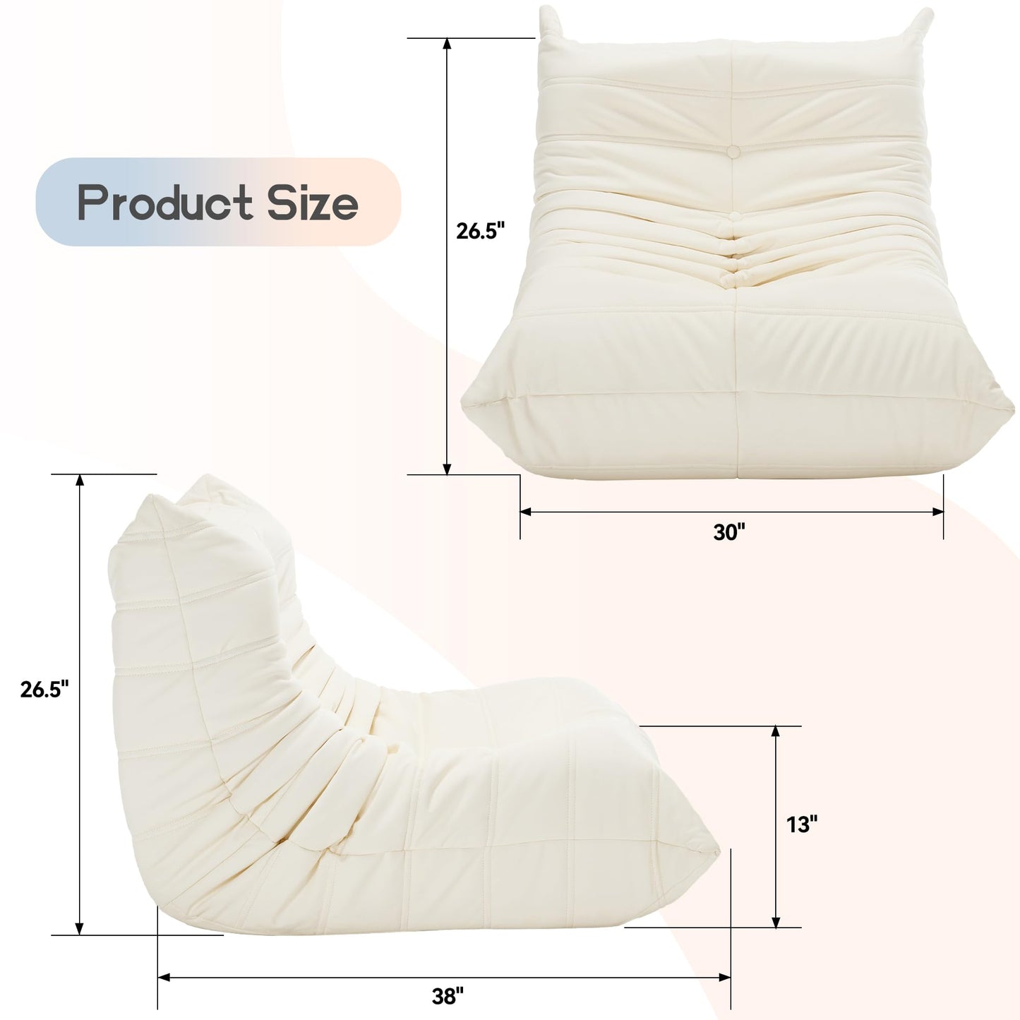 Morden Fort Big Bean Bag Chair for Adults, Faux Leather Bean Bag Sofa, Memory Foam Lounge Chairs with Ergonomic Design, Lazy Togo Chair for Living Room, Bedroom, Dorm, Office(White)