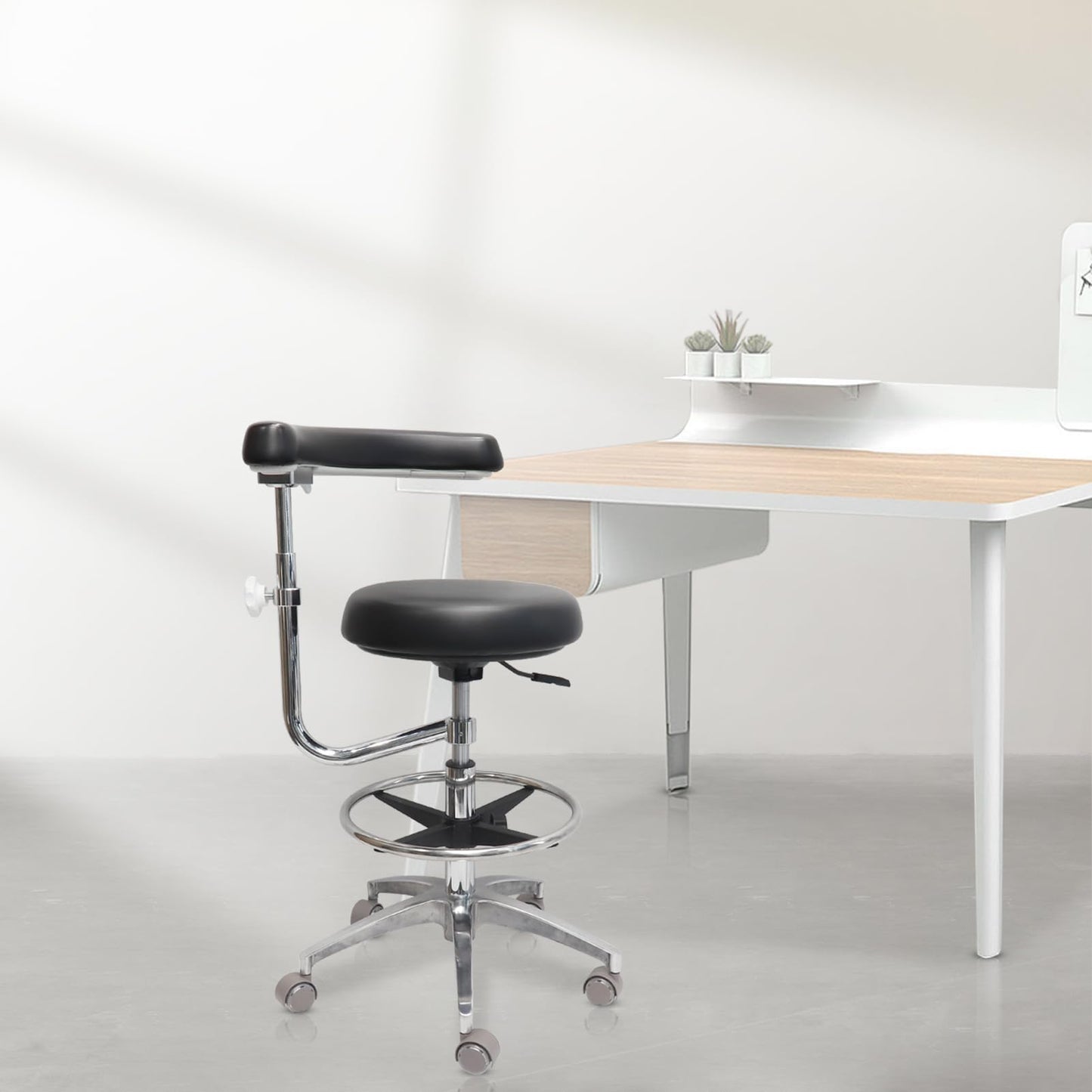 LIMKOMES Round Rolling Stool with Seat and Footrest Dental Chair with Rotatable Armrests for Dentist Office Shop Home