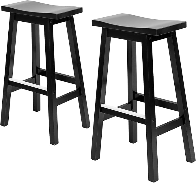 PayLessHere Bar Stools Set of 2, Saddle Stools 30 Inch Heigh, Bar Chairs Seat with Footrests and Industrial, Kitchen Counter Stools for Restaurant, Bistro Bar and Home Dining