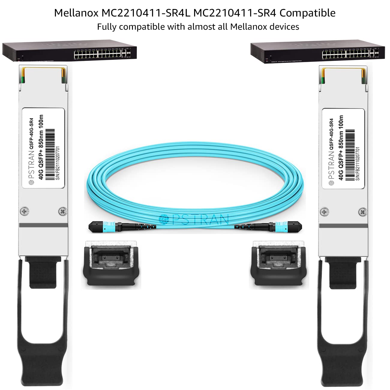 Opstran 40Gbase-Sr4 Qsfp+ Optical Transceiver Module Compatible With Mellanox Mc2210411-Sr4L Mc2210411-Sr4 850Nm 100M Ddm Mpo-12