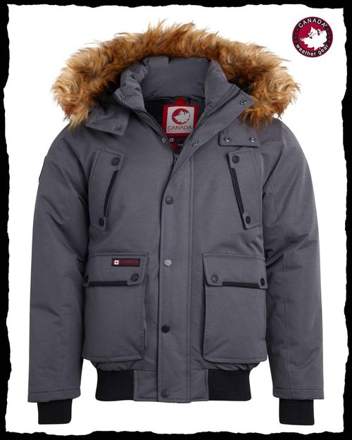 CANADA WEATHER GEAR Mens Winter Bomber Jacket - Heavyweight Winter Coats Weather Resistant Faux Fur Hood Insulated Ski Jacket, Size X-Large, Coal Grey