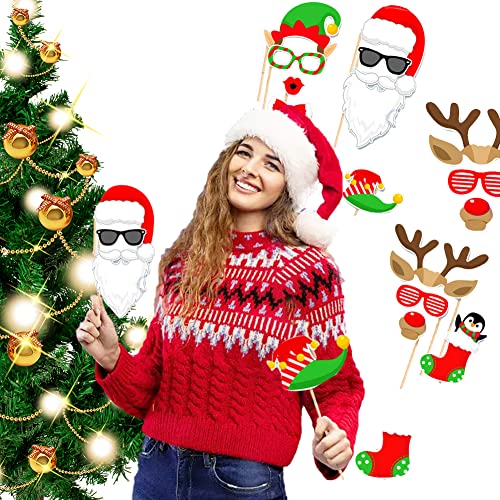 Photo Booth Party Props 32 Pcs - Inflatable Picture Frame & Props for Xmas Family Winter Holiday Games Decorations & Favor...