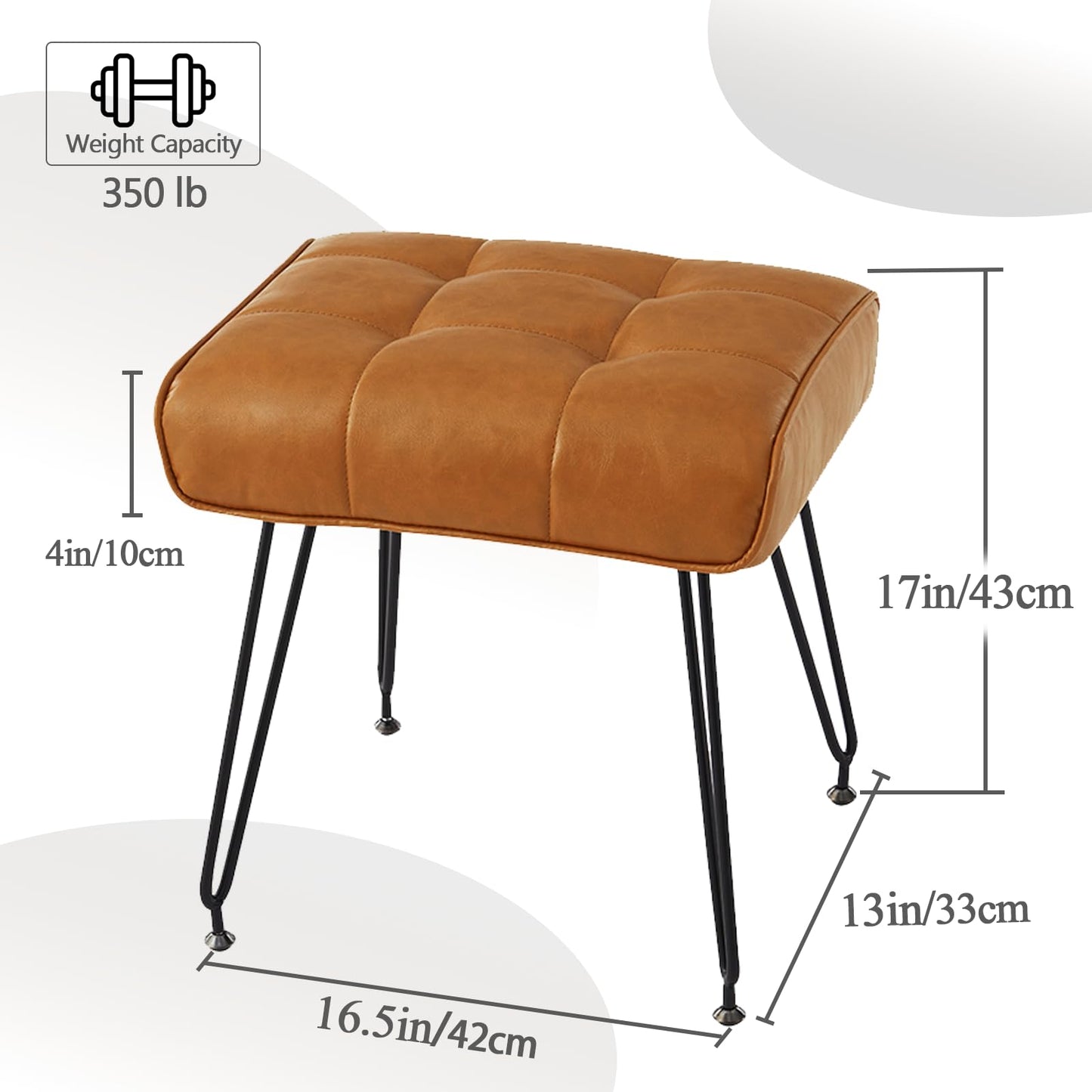 EBENCHICO PU Leather Vanity Stools, Vanity Stool Chairs for Makeup Faux Leather Foot Stools Ottoman with Metal Leg Make up Chairs for Vanity Small Bench Seat for Living Room Bedroom (Brown)