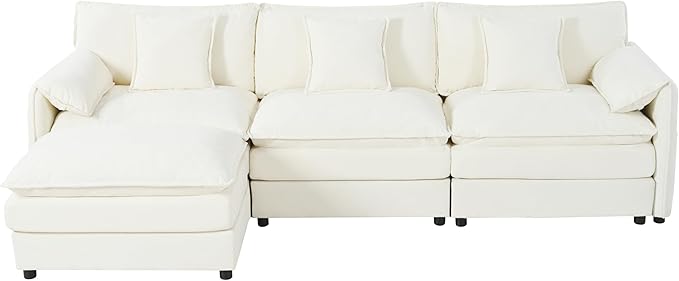 RENDGO 109" Modular Sectional Sofa with 1 Ottoman, Chenille Cloud Couch for Living Room & Apartment, Deep Seat Comfort, Flexible L-Shape Combination Sofa for Home & Office,Beige